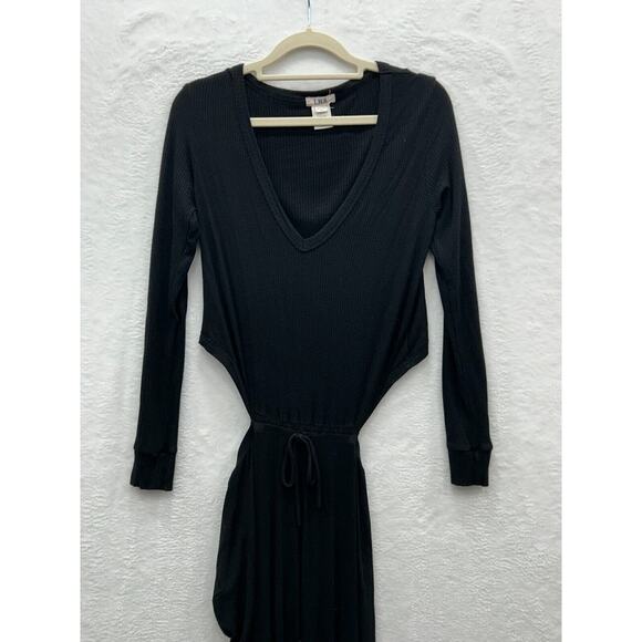 LNA Women's‎ Black Ribbed V Neck Long Sleeve Side Cut Outs Jumpsuit Size XS - Picture 5 of 13